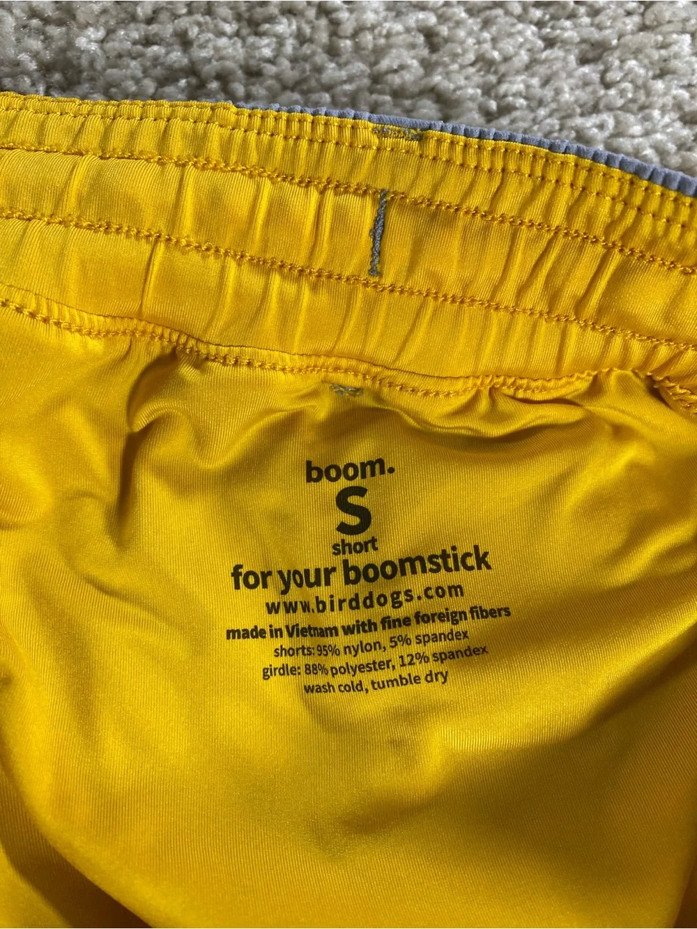Birddogs Small Forrest Pumps 7” Shorts Light Grey Athletic with Yellow Liner